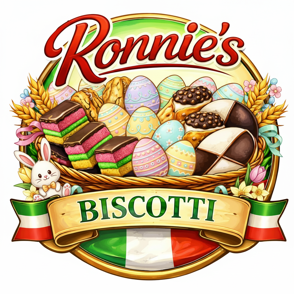 Easter-themed Ronnie's Biscotti logo