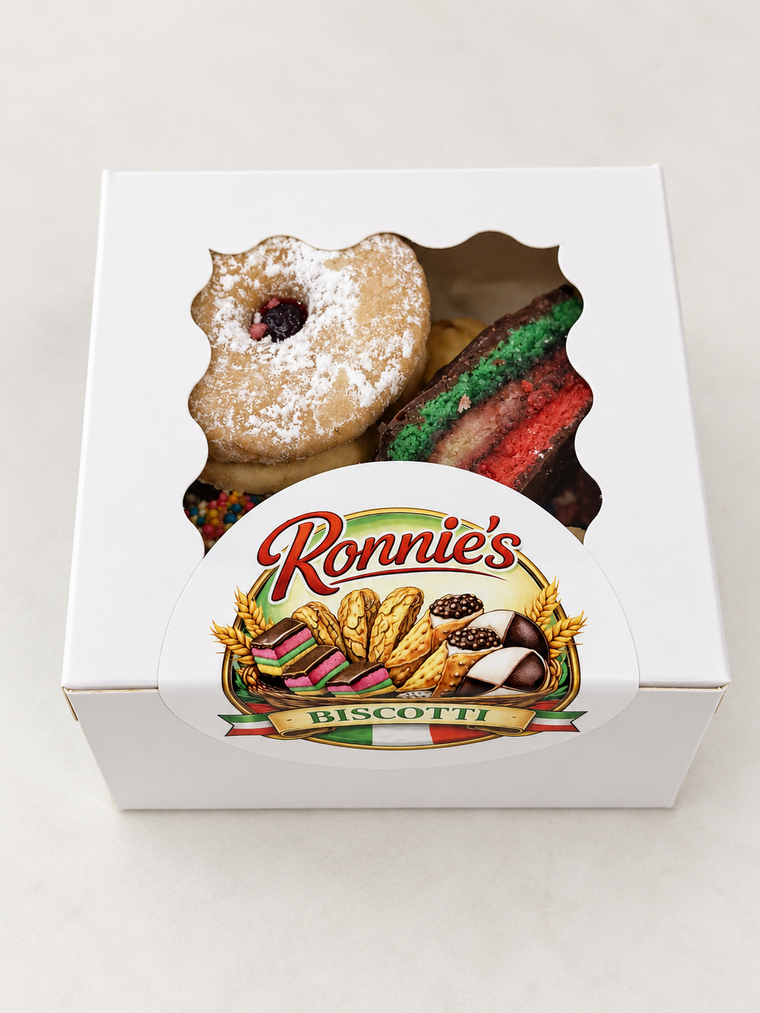 Ronnie’s Grab & Go NY Italian Cookie Box with mini Linzer tart and rainbow cookie